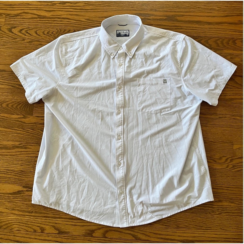 Huk Pursuit Short Sleeve Button Down Shirt White Mens 3XL XXXL H1500154-100
